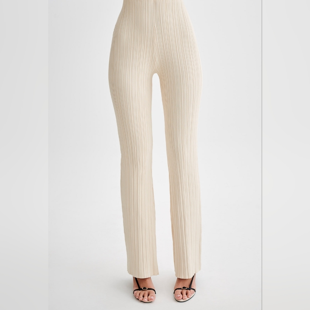 Meshki Cream Ribbed Straight Leg Jumpsuit Pants